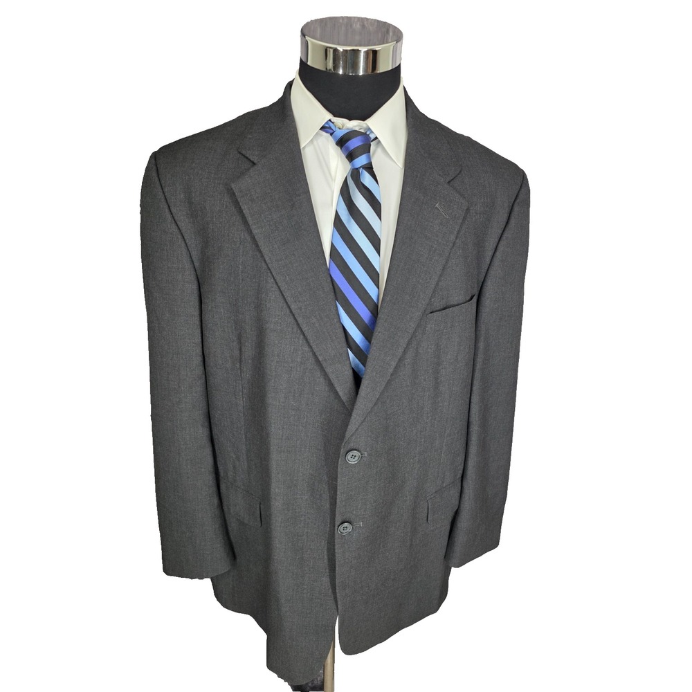 Stafford Blazer Jacket Mens 46R Black Pure‎ Wool Sports Coat 2 Buttons